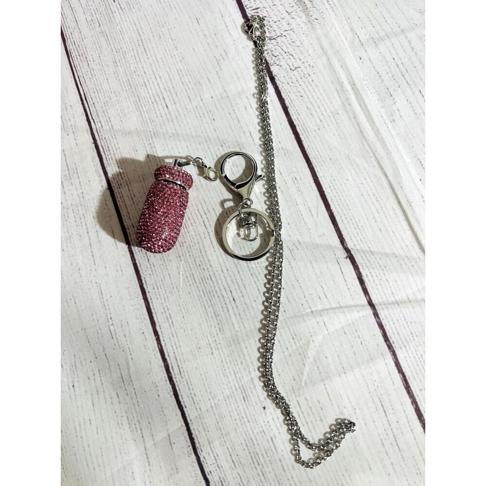 Pink Crystal Alloy Iron Steel Necklace Set Pill Case